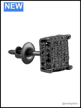 0.25ctw Black Diamond Stud Earring, Black Plated Sterling Silver, Screw Back
